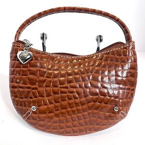 Kathy Van Zeeland Mini Clutch Croc Embossed Silver Tone Hardware